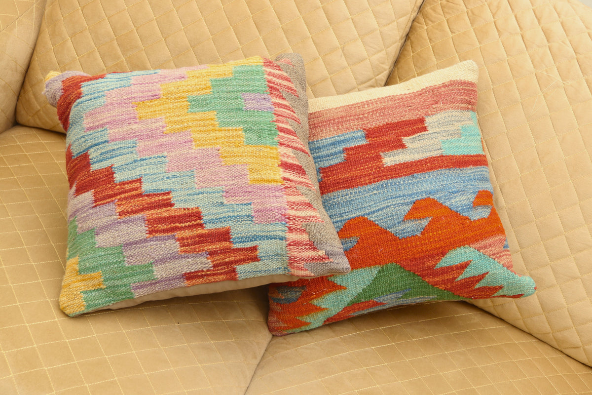 Luxury Multicolor Geometric Wool Cushion Set of 2 | Square Cushions