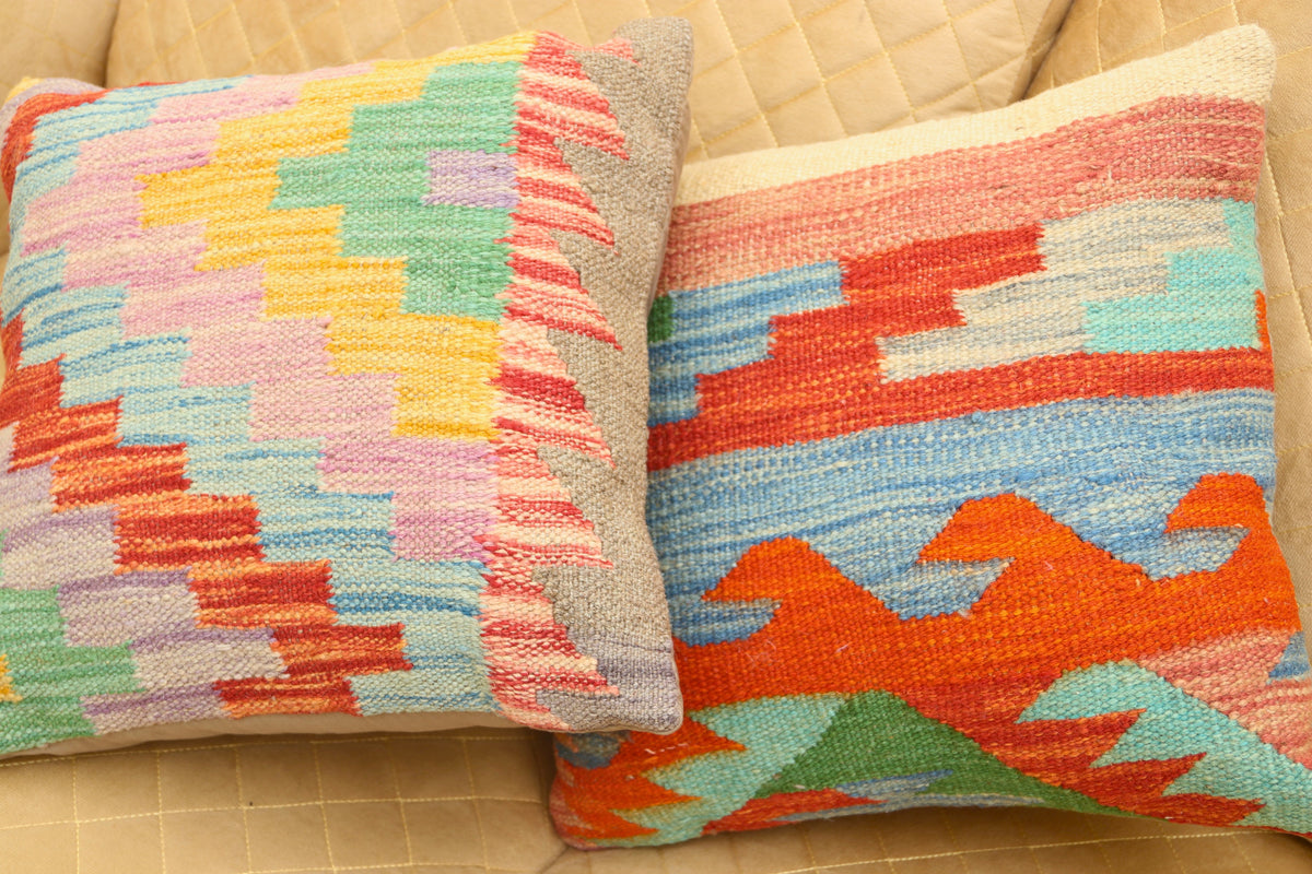 Luxury Multicolor Geometric Wool Cushion Set of 2 | Square Cushions