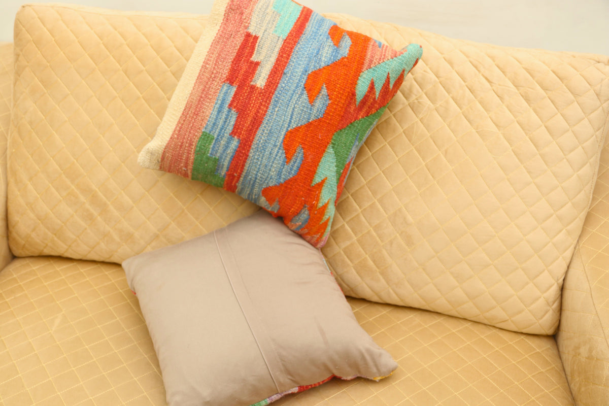 Luxury Multicolor Geometric Wool Cushion Set of 2 | Square Cushions