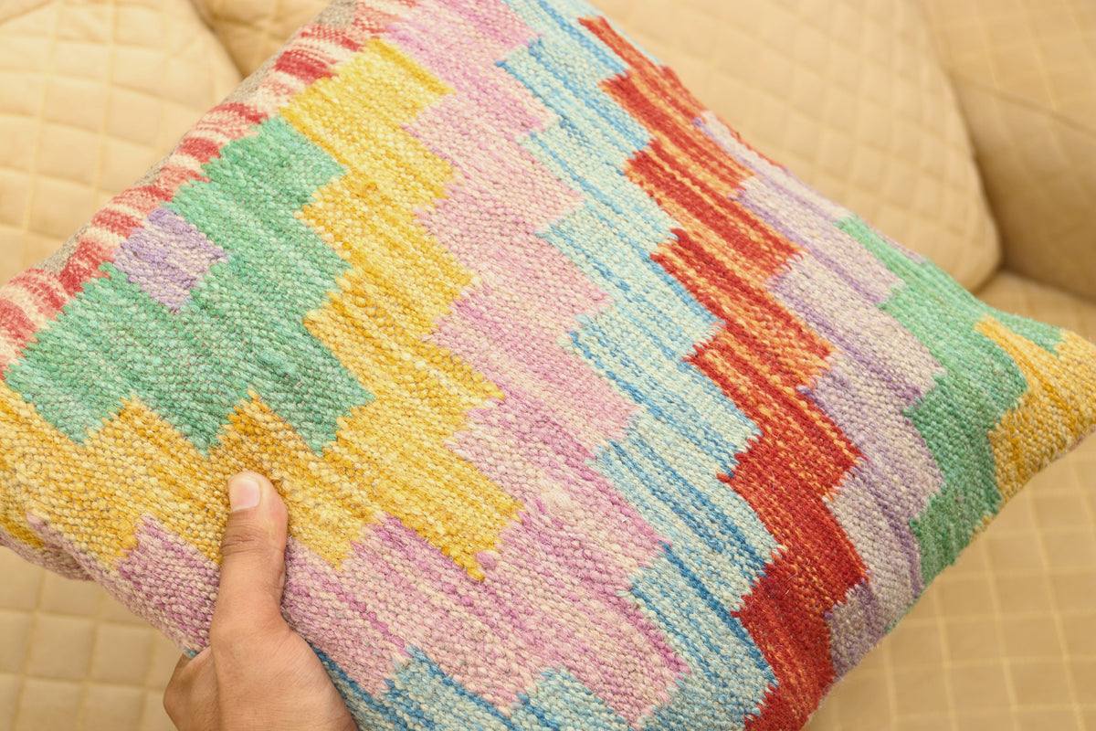 Luxury Multicolor Geometric Wool Cushion Set of 2 | Square Cushions