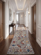 2x13 Gray Chobi Floral Handmade Cotton & Wool Rug | Premium Luxury Runner Rug