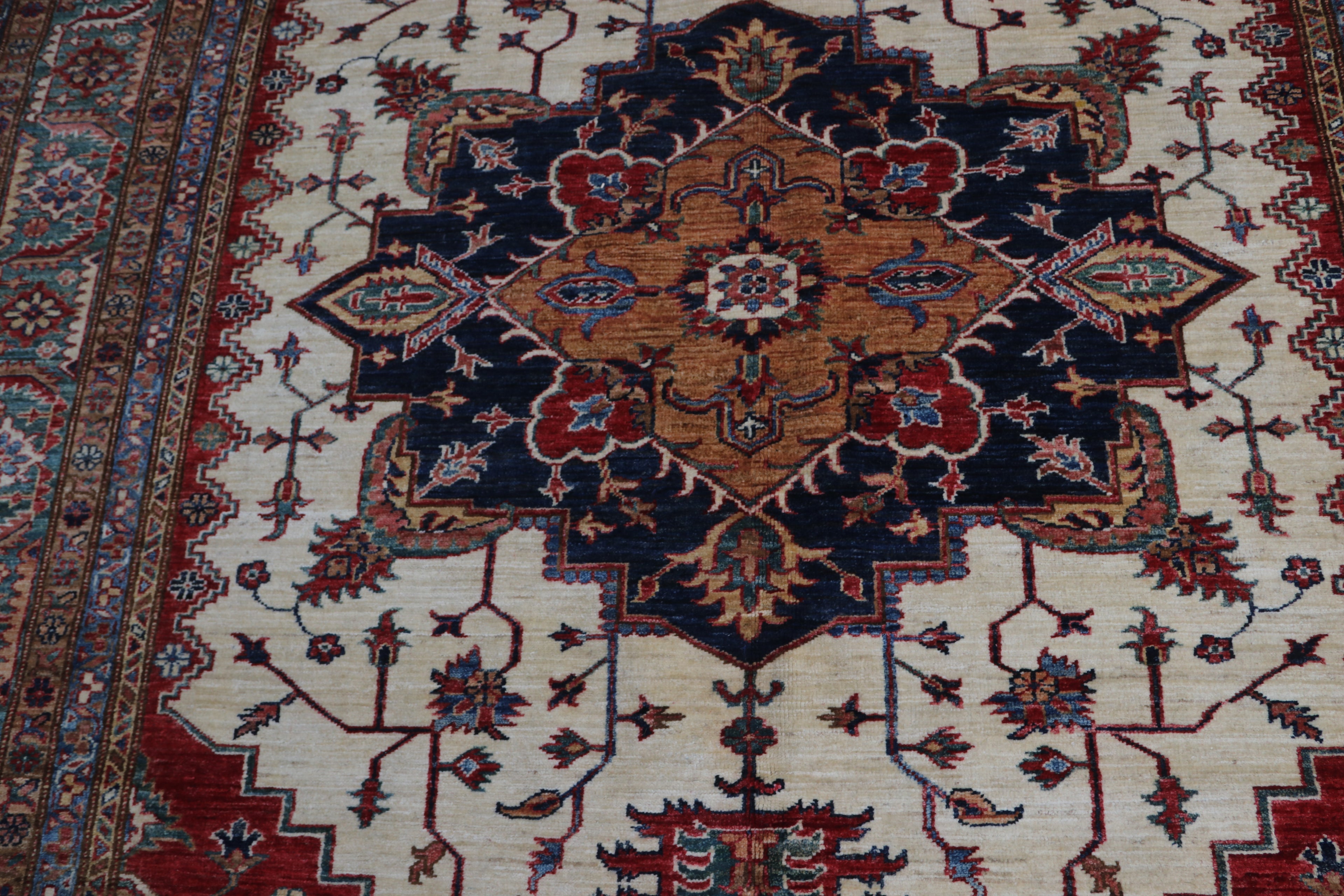 6.5x9.5 Beige Super Kazak Geometric Area Rug | Handmade Wool & Cotton Rug