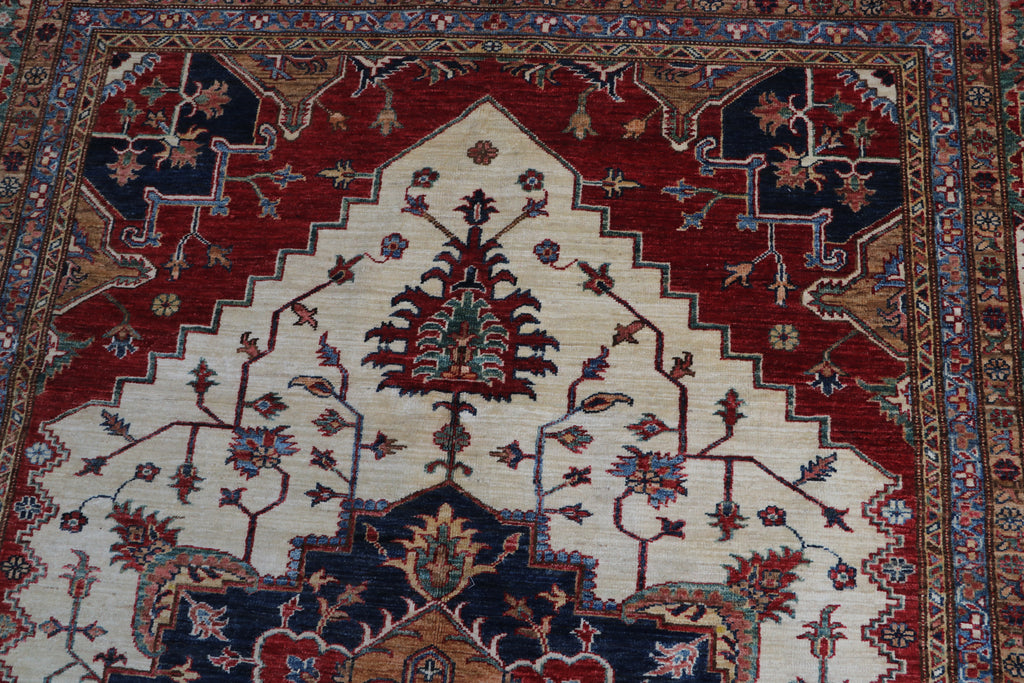 6.5x9.5 Beige Super Kazak Geometric Area Rug | Handmade Wool & Cotton Rug