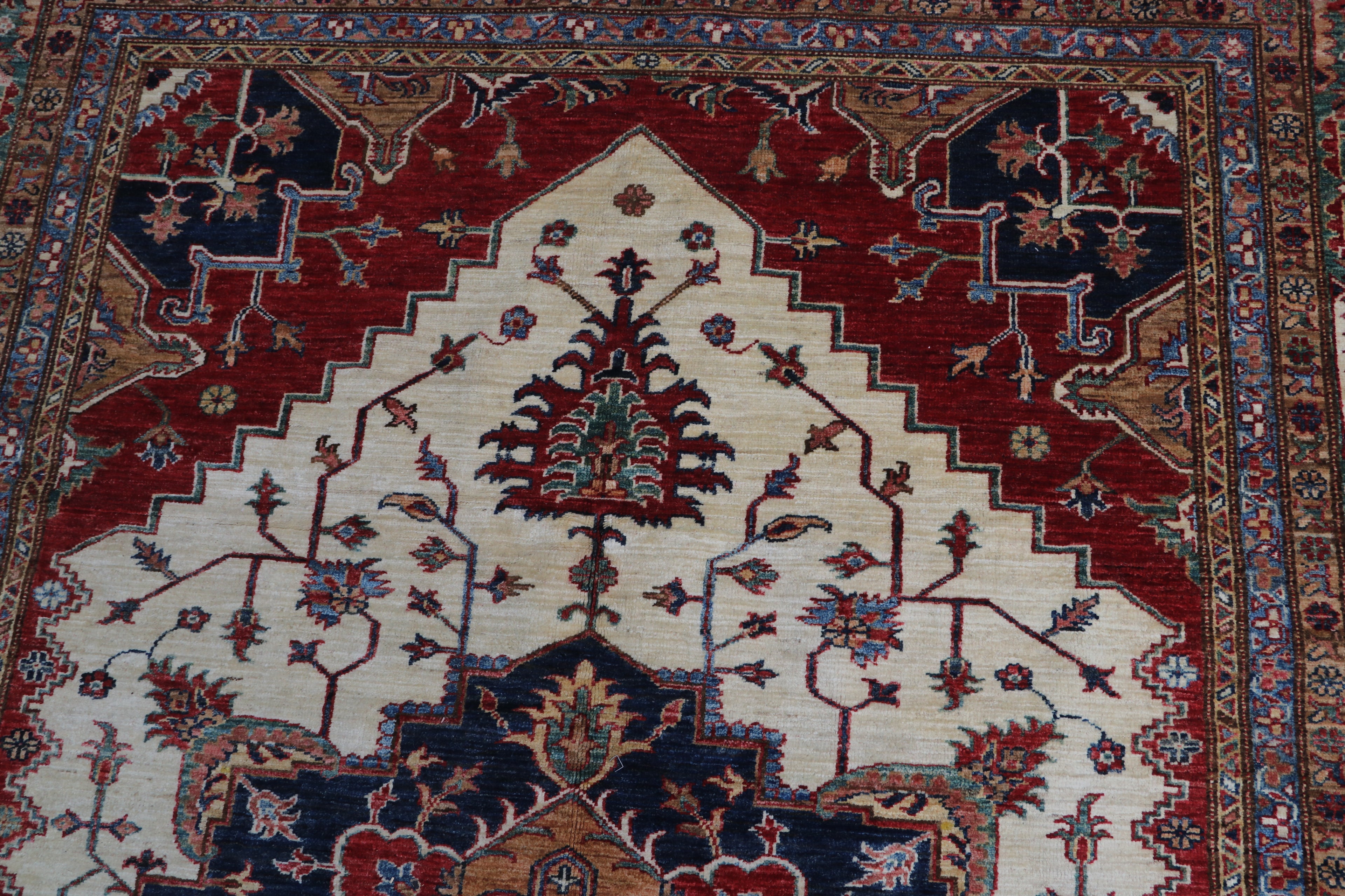 6.5x9.5 Beige Super Kazak Geometric Area Rug | Handmade Wool & Cotton Rug