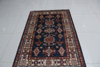 3x5 Blue Super Kazak Geometric Area Rug | Handmade Wool & Cotton Rug