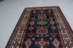 3x5 Blue Super Kazak Geometric Area Rug | Handmade Wool & Cotton Rug