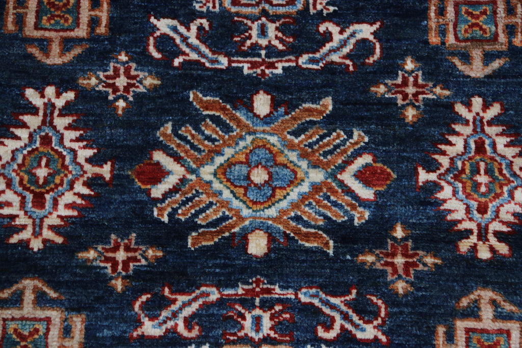3x5 Blue Super Kazak Geometric Area Rug | Handmade Wool & Cotton Rug