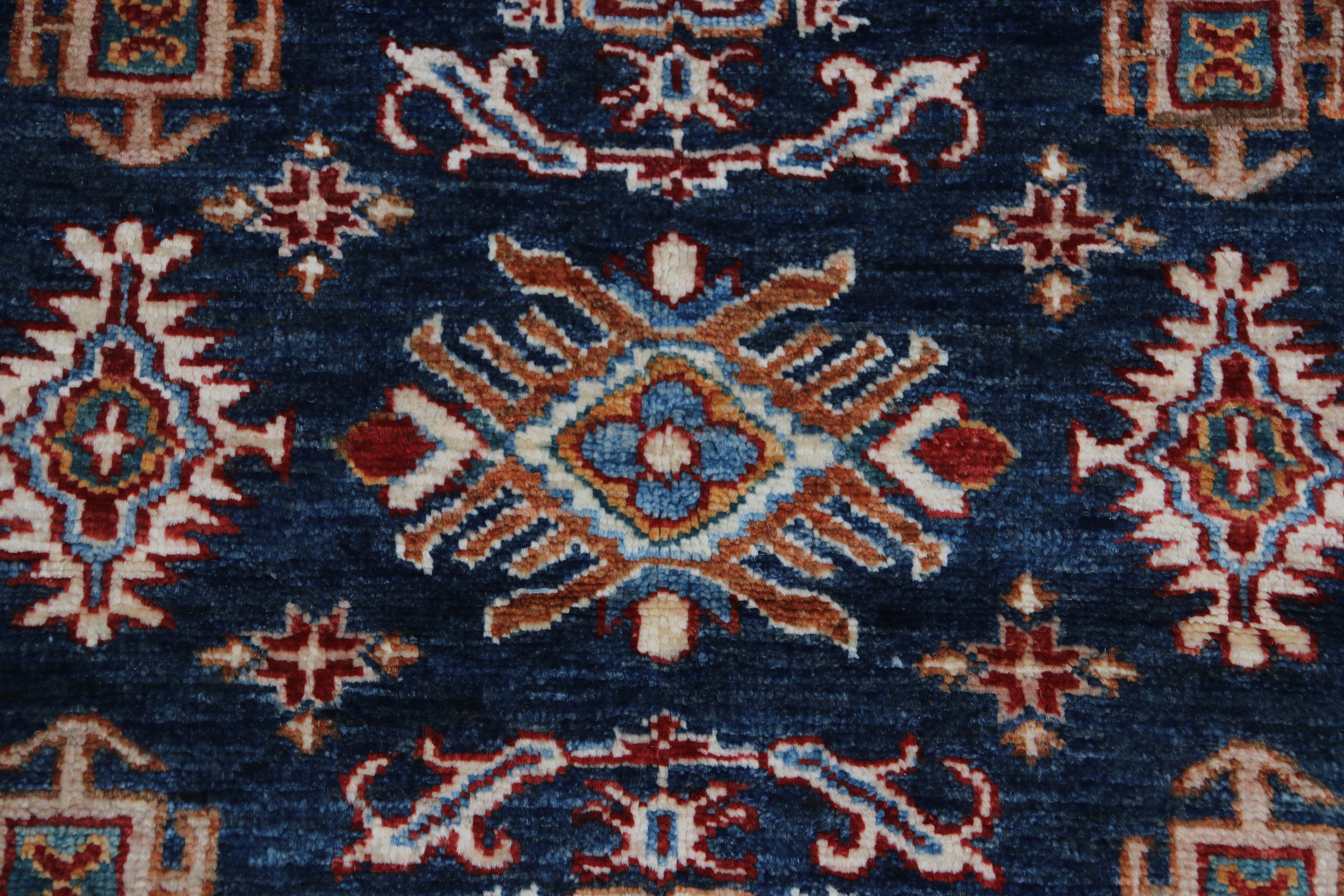 3x5 Blue Super Kazak Geometric Area Rug | Handmade Wool & Cotton Rug
