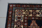 3x5 Blue Super Kazak Geometric Area Rug | Handmade Wool & Cotton Rug