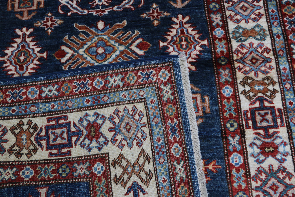 3x5 Blue Super Kazak Geometric Area Rug | Handmade Wool & Cotton Rug