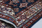 3x5 Blue Super Kazak Geometric Area Rug | Handmade Wool & Cotton Rug