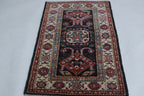 2x3 Black Super Kazak Geometric Area Rug | Handmade Wool & Cotton Rug