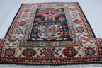 2x3 Black Super Kazak Geometric Area Rug | Handmade Wool & Cotton Rug