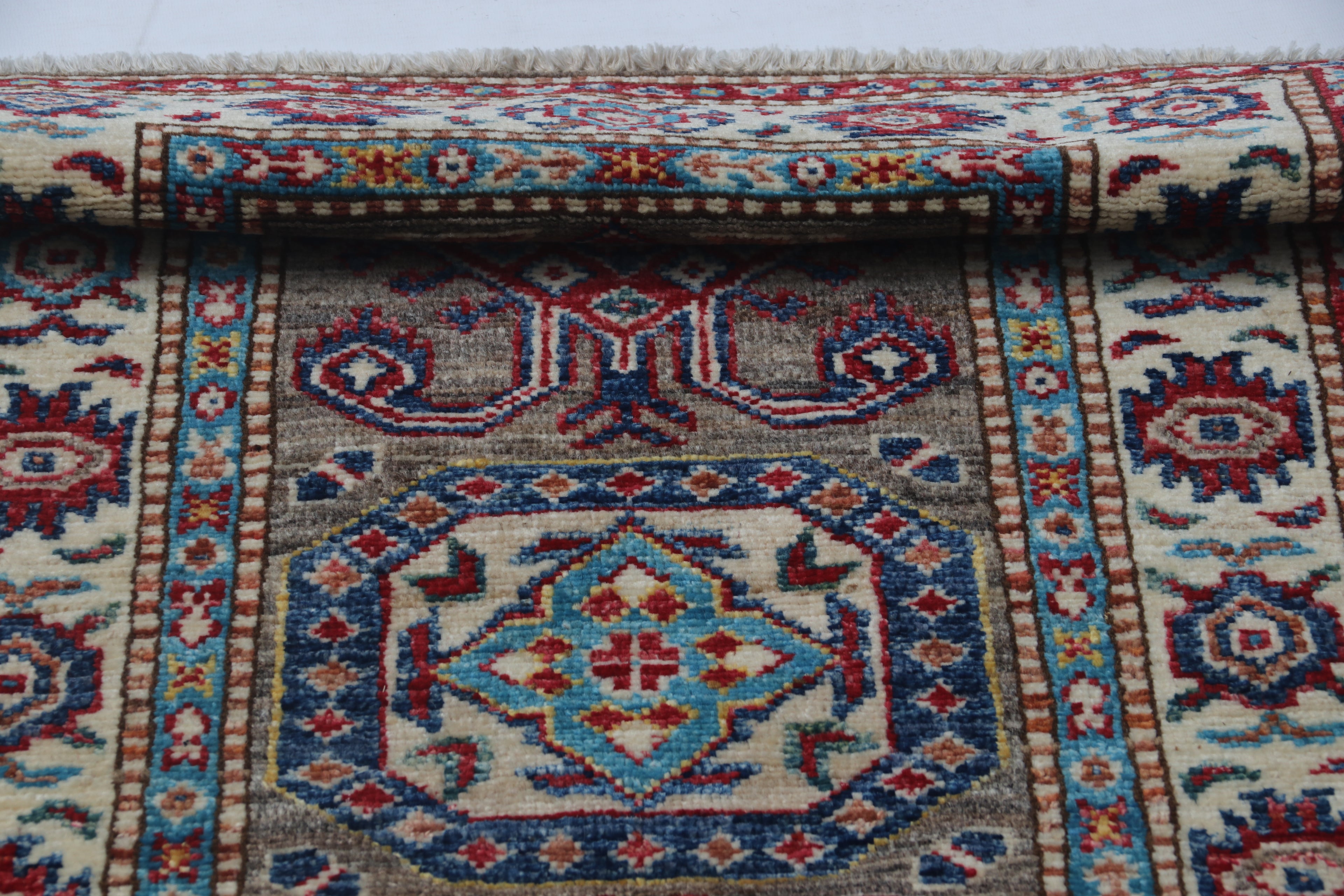 2x3 Gray Super Kazak Geometric Area Rug | Handmade Wool & Cotton Rug