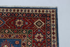 6x9 Blue Super Kazak Geometric Handmade Cotton & Wool Rug | Luxury Area Rug