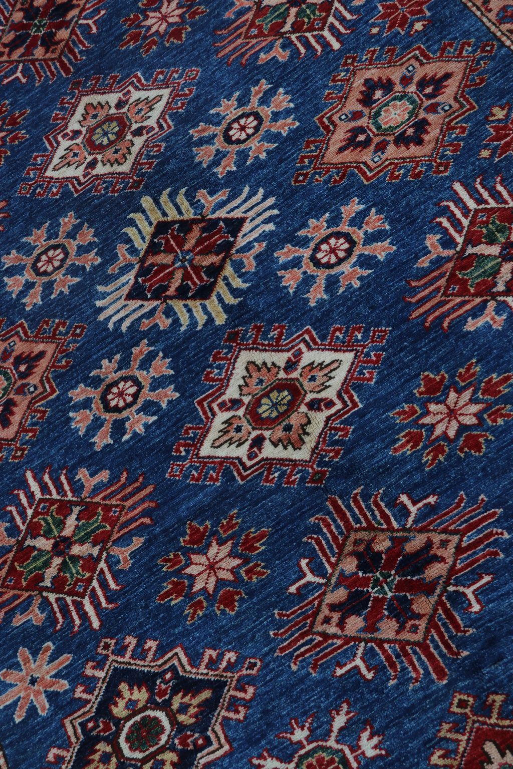 6x9 Blue Super Kazak Geometric Handmade Cotton & Wool Rug | Luxury Area Rug
