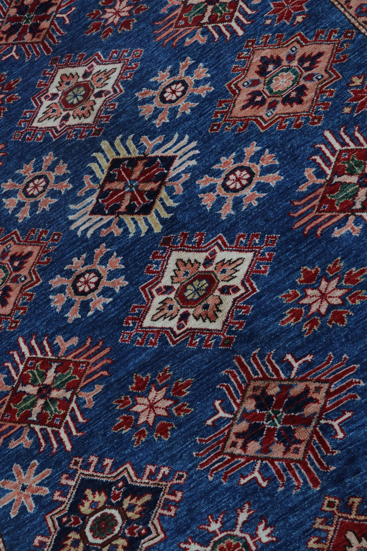 6x9 Blue Super Kazak Geometric Handmade Cotton & Wool Rug | Luxury Area Rug