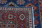 6x9 Blue Super Kazak Geometric Handmade Cotton & Wool Rug | Luxury Area Rug