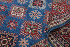 6x9 Blue Super Kazak Geometric Handmade Cotton & Wool Rug | Luxury Area Rug