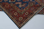 6x9 Blue Super Kazak Geometric Handmade Cotton & Wool Rug | Luxury Area Rug