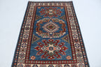 2.5x4 Blue Super Kazak Geometric Area Rug | Handmade Wool & Cotton Rug