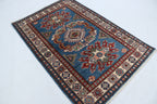 2.5x4 Blue Super Kazak Geometric Area Rug | Handmade Wool & Cotton Rug