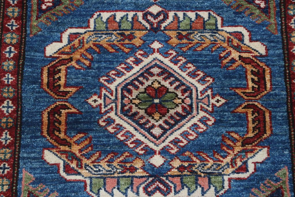 2.5x4 Blue Super Kazak Geometric Area Rug | Handmade Wool & Cotton Rug