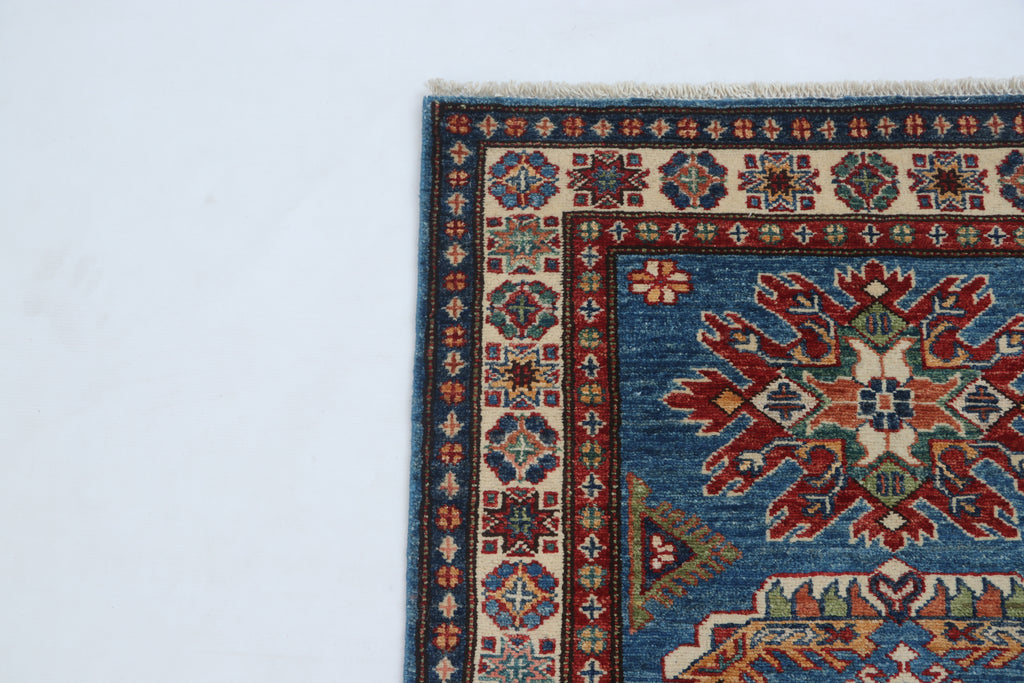 2.5x4 Blue Super Kazak Geometric Area Rug | Handmade Wool & Cotton Rug