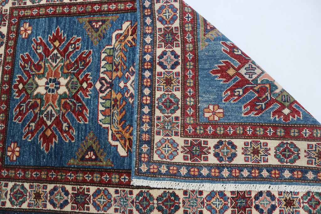 2.5x4 Blue Super Kazak Geometric Area Rug | Handmade Wool & Cotton Rug