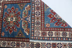 2.5x4 Blue Super Kazak Geometric Area Rug | Handmade Wool & Cotton Rug