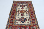 2.5x4 Beige Super Kazak Geometric Area Rug | Handmade Wool & Cotton Rug