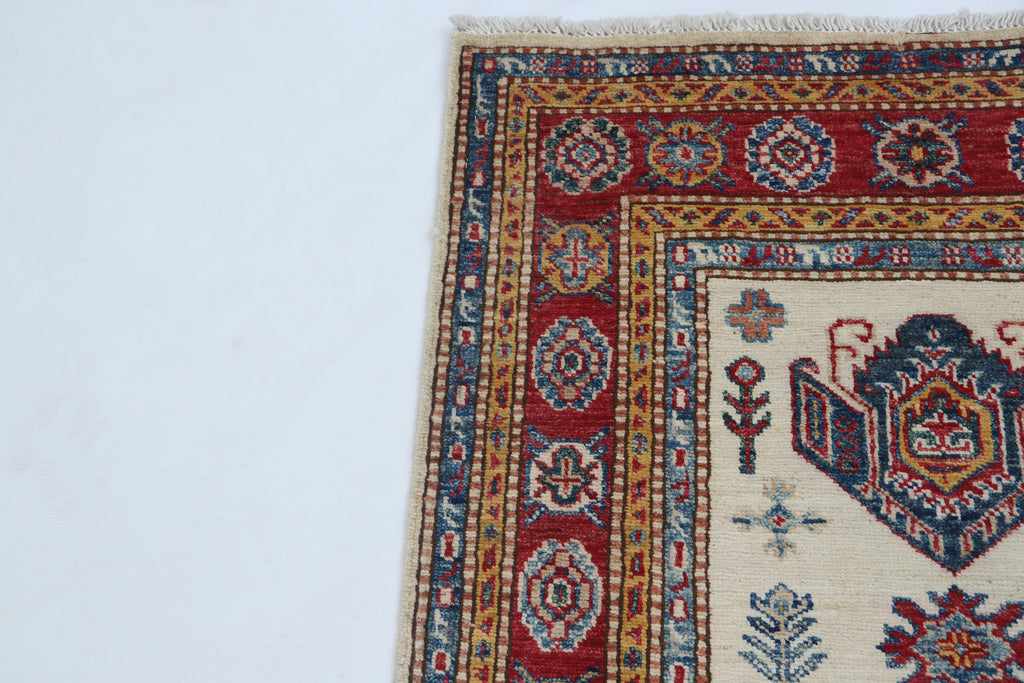 2.5x4 Beige Super Kazak Geometric Area Rug | Handmade Wool & Cotton Rug