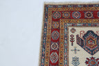 2.5x4 Beige Super Kazak Geometric Area Rug | Handmade Wool & Cotton Rug