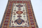 2.5x4 Beige Super Kazak Geometric Area Rug | Handmade Wool & Cotton Rug