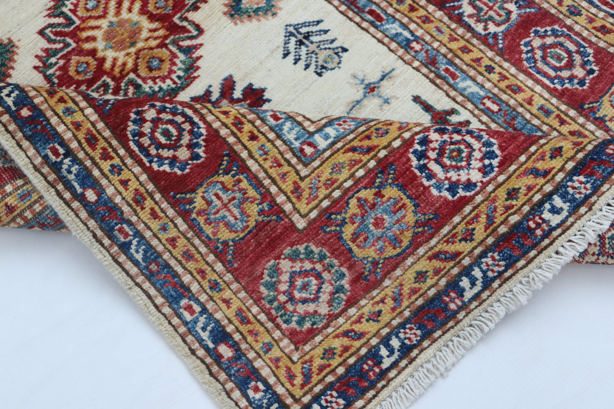 2.5x4 Beige Super Kazak Geometric Area Rug | Handmade Wool & Cotton Rug