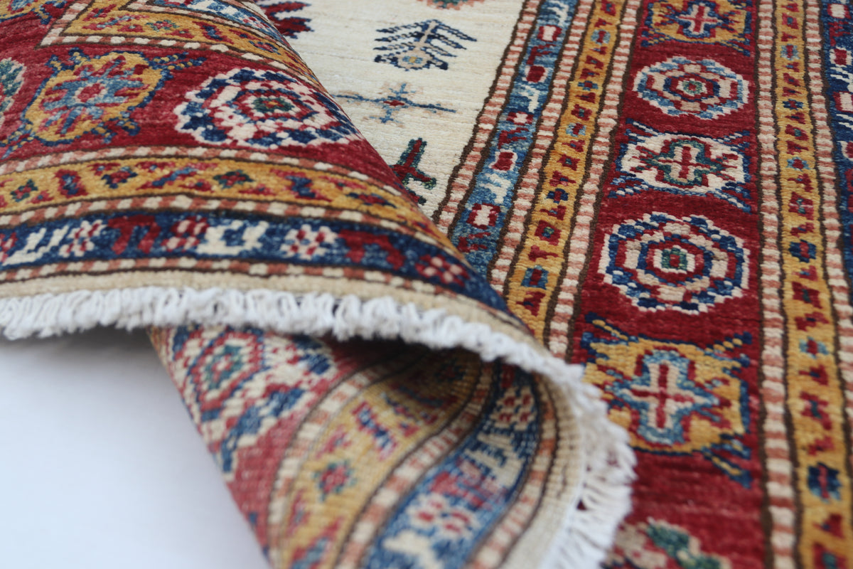 2.5x4 Beige Super Kazak Geometric Area Rug | Handmade Wool & Cotton Rug
