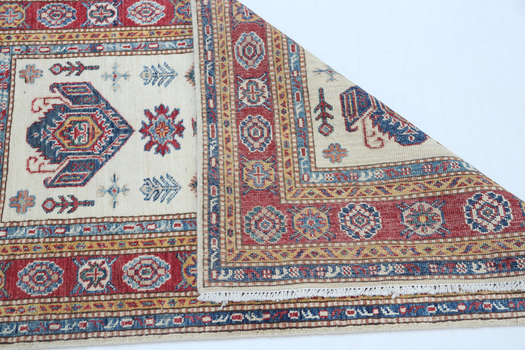 2.5x4 Beige Super Kazak Geometric Area Rug | Handmade Wool & Cotton Rug