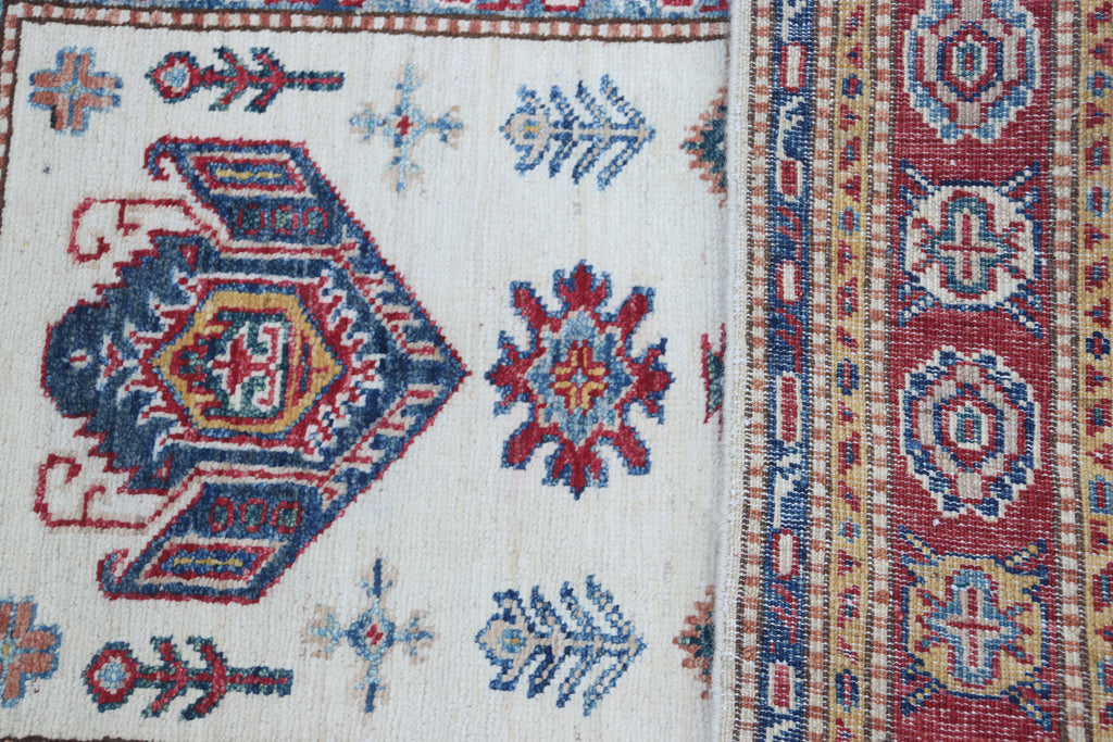 2.5x4 Beige Super Kazak Geometric Area Rug | Handmade Wool & Cotton Rug