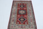 2.5x4 Red Super Kazak Geometric Area Rug | Handmade Wool & Cotton Rug