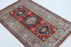 2.5x4 Red Super Kazak Geometric Area Rug | Handmade Wool & Cotton Rug