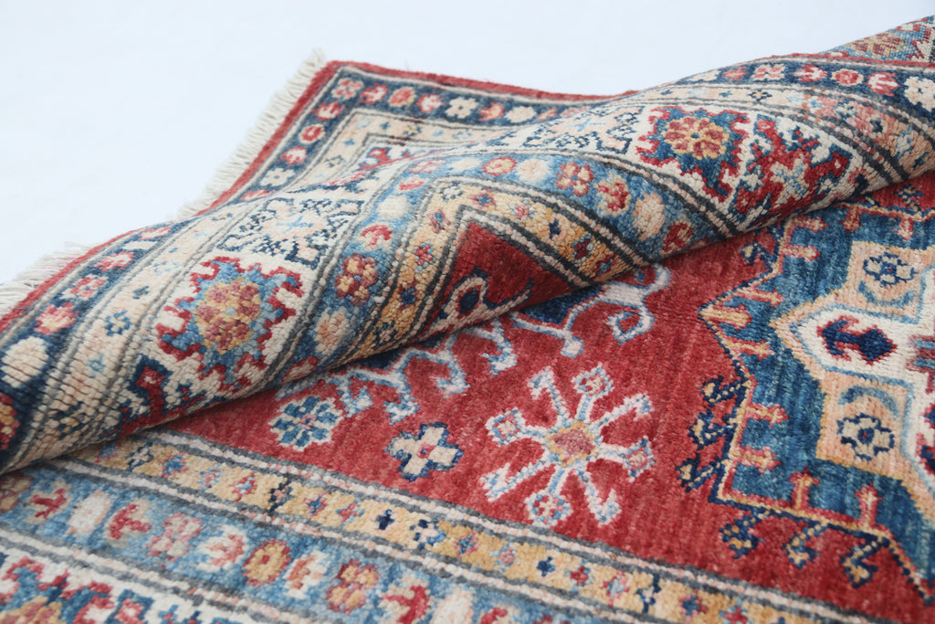 2.5x4 Red Super Kazak Geometric Area Rug | Handmade Wool & Cotton Rug