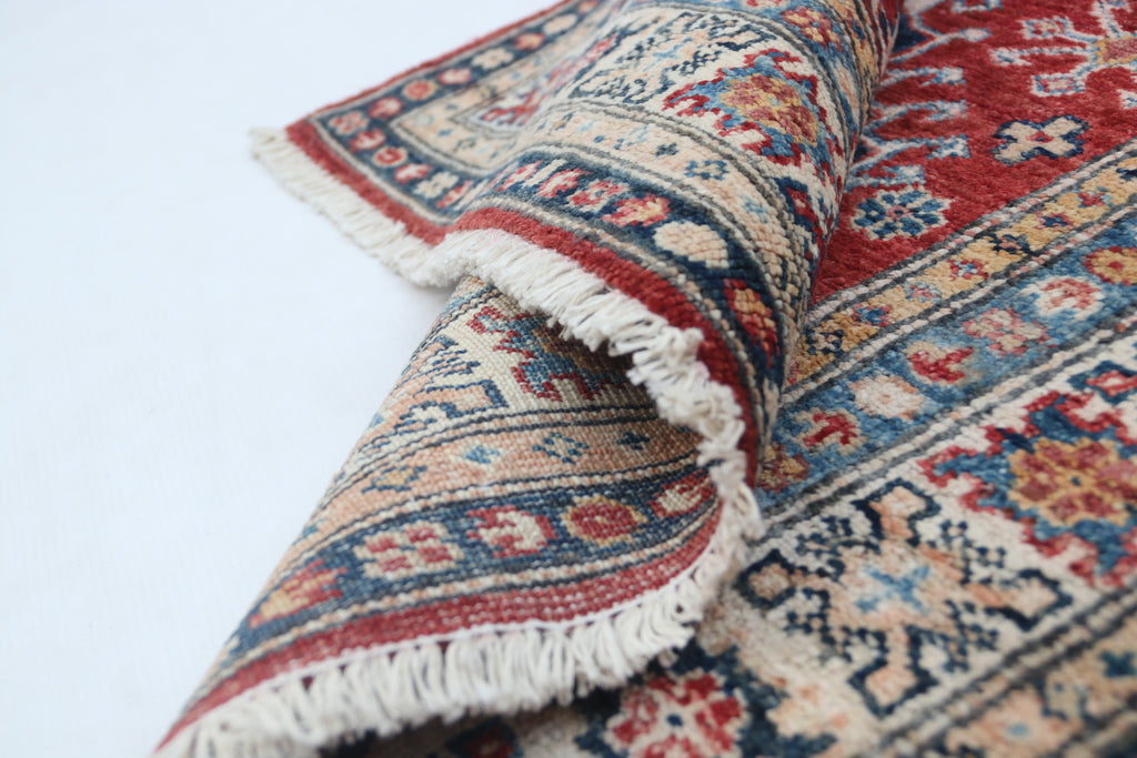2.5x4 Red Super Kazak Geometric Area Rug | Handmade Wool & Cotton Rug