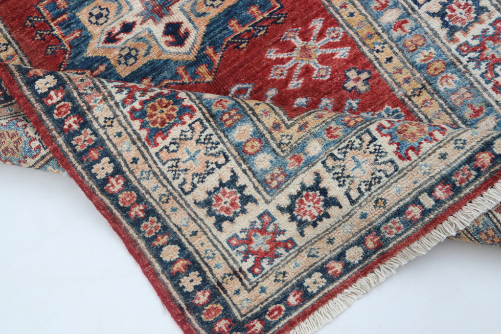 2.5x4 Red Super Kazak Geometric Area Rug | Handmade Wool & Cotton Rug