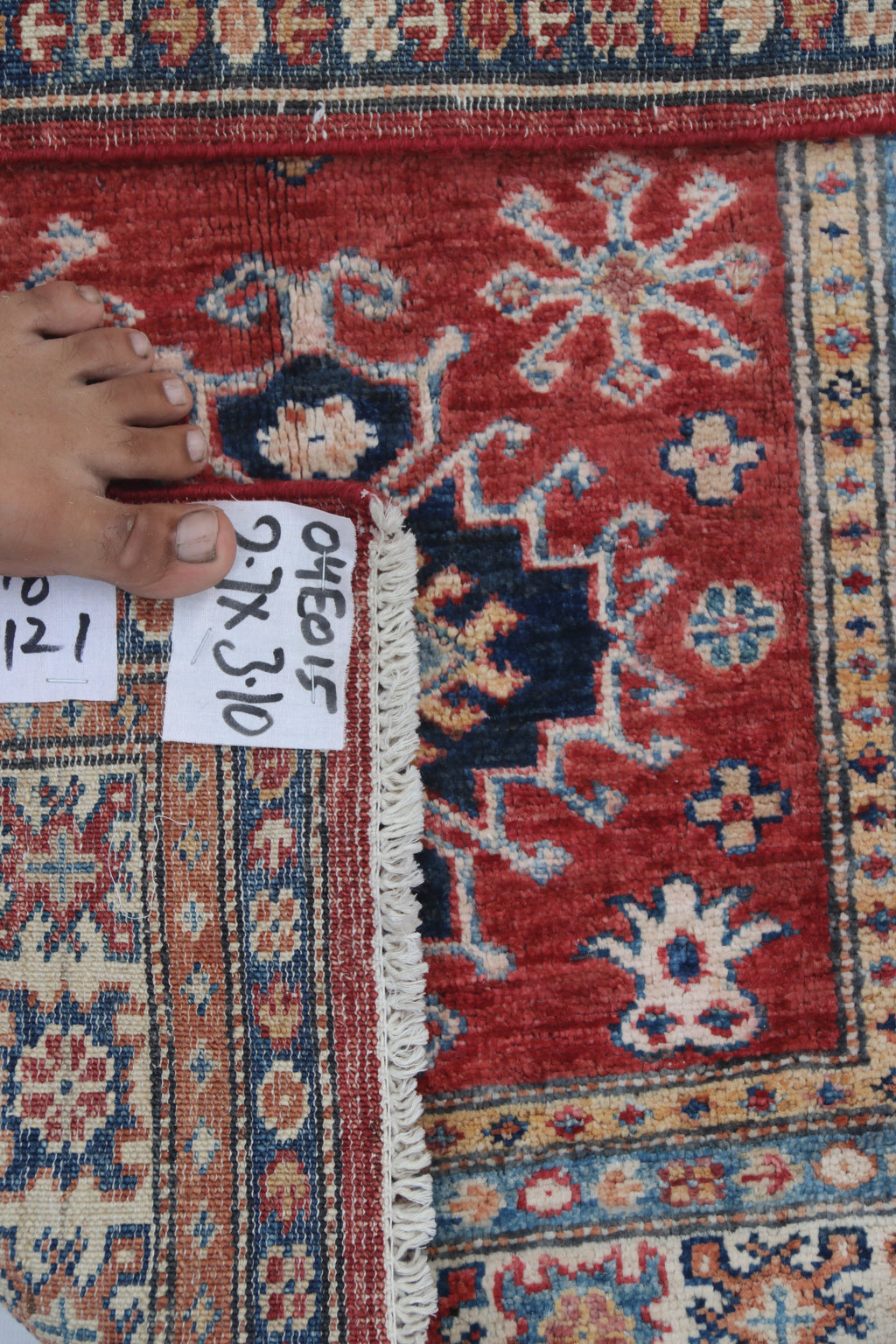 2.5x4 Red Super Kazak Geometric Area Rug | Handmade Wool & Cotton Rug