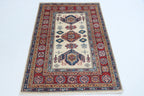 2.5x4 Beige Super Kazak Geometric Area Rug | Handmade Wool & Cotton Rug