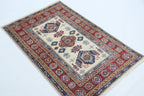 2.5x4 Beige Super Kazak Geometric Area Rug | Handmade Wool & Cotton Rug