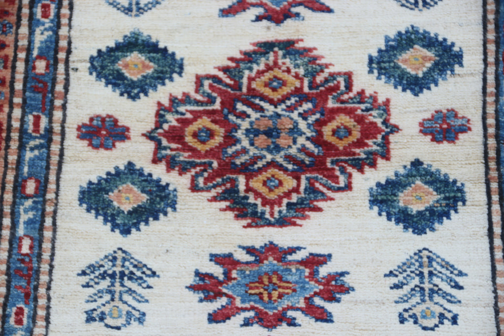 2.5x4 Beige Super Kazak Geometric Area Rug | Handmade Wool & Cotton Rug