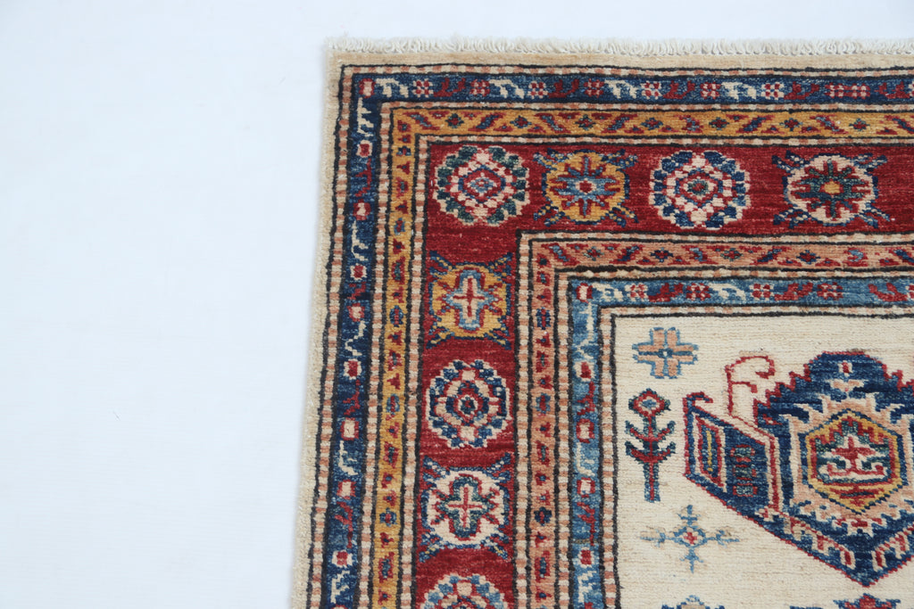 2.5x4 Beige Super Kazak Geometric Area Rug | Handmade Wool & Cotton Rug