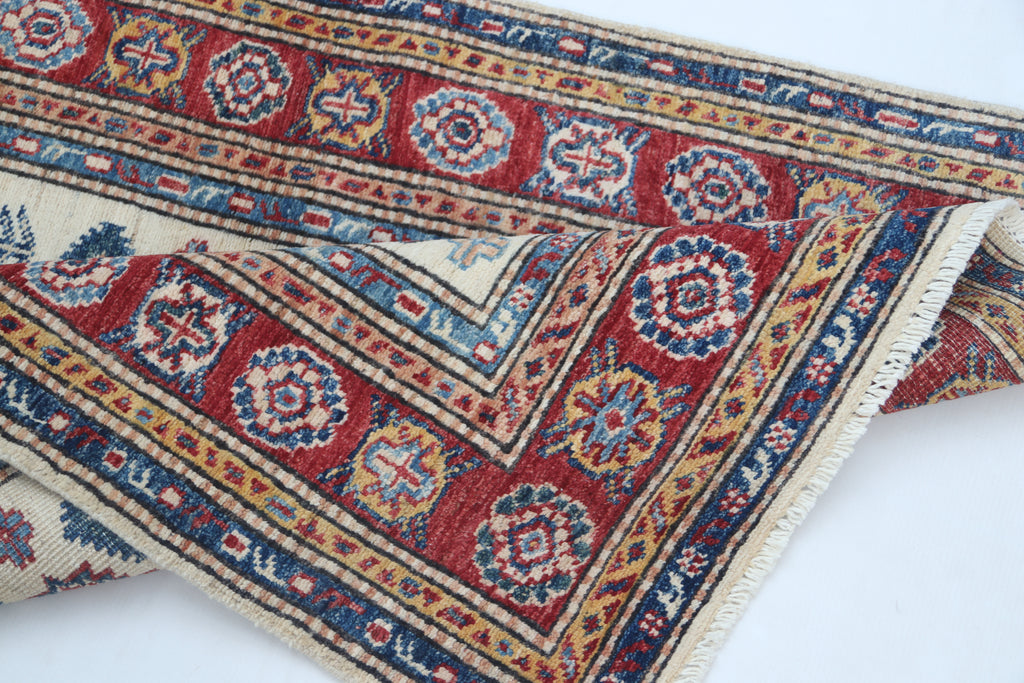 2.5x4 Beige Super Kazak Geometric Area Rug | Handmade Wool & Cotton Rug