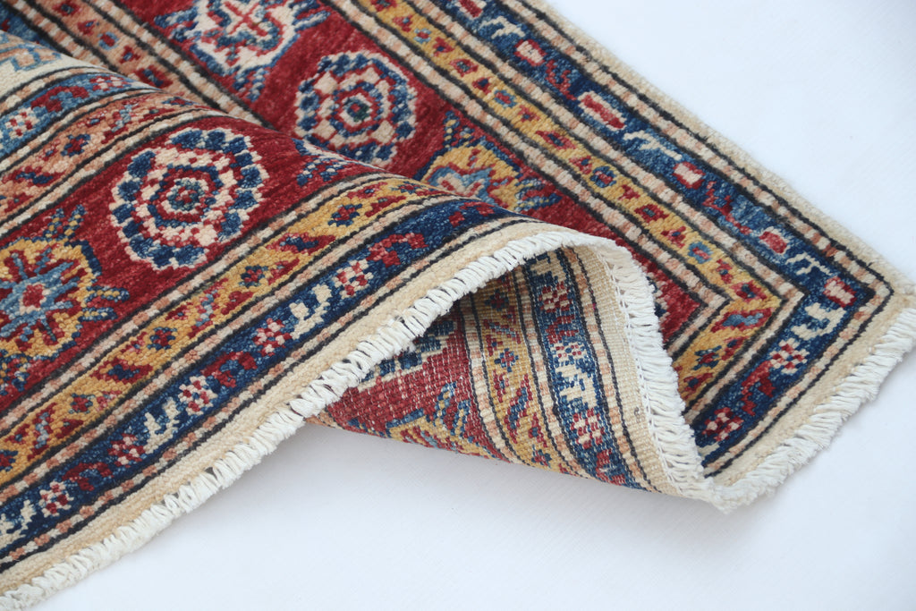 2.5x4 Beige Super Kazak Geometric Area Rug | Handmade Wool & Cotton Rug